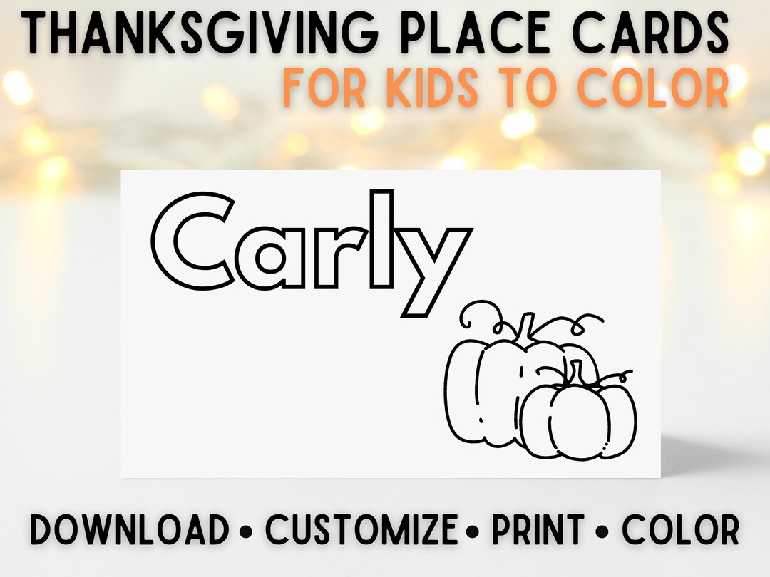 Thanksgiving Place Cards for Kids to Color, Instant Download to Print ...