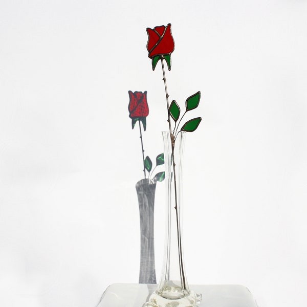 Ewige Rose Buntglas Blume auf Stiel Liebe Geschenk Suncatcher Fenster Dekor Ewiges Geschenk für Sie Glas Rote Rose Tischdekoration Jahrestag
