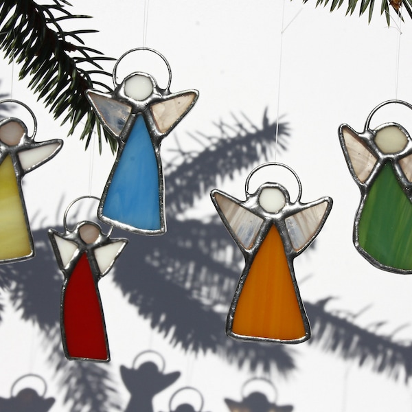 Stained Glass Angel Christmas Gift Xmas Tree Ornament Glass Suncatcher Set Xmas Angels Unique Gift Idea Wall Window Hanging Holiday Advent