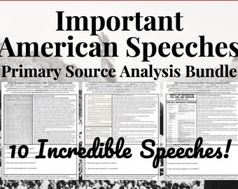 American Speeches Primary Source Analysis Bundle (10 US History Lessons)