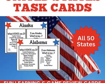 USA Geography Task Cards – 50 States Matching Game