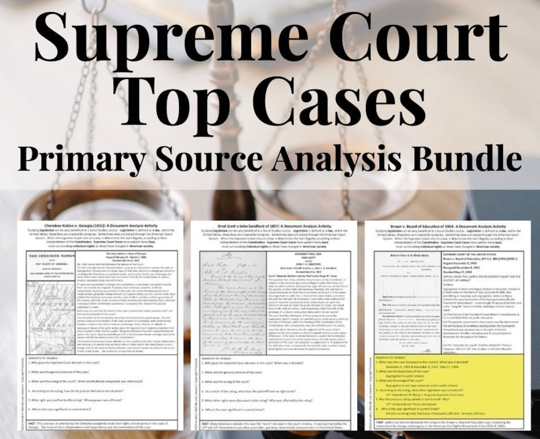 Supreme Court Case Document Analysis Activities BUNDLE of 10 Most Popular  Cases for Middle or High School Government or History Lessons