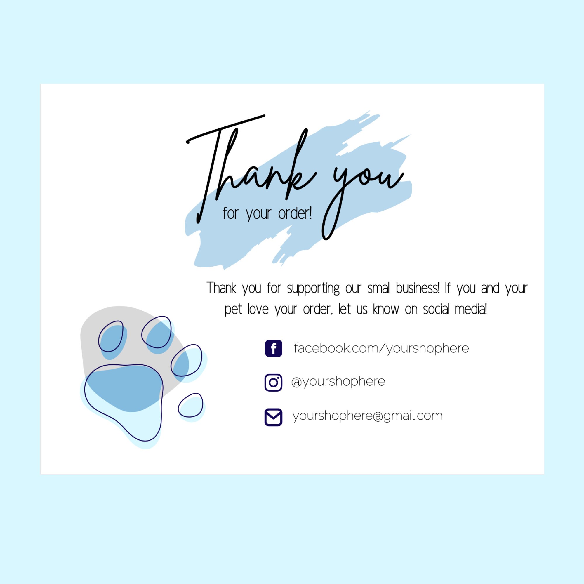 Cute Pet Business Thank You Card / Digital Download / Canva Template - Etsy