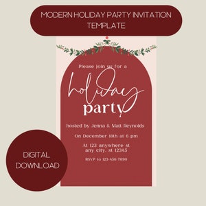 Modern Holiday Party Invitation Template/Simple Editable Christmas Party Invitation/Digital Download/Canva Template