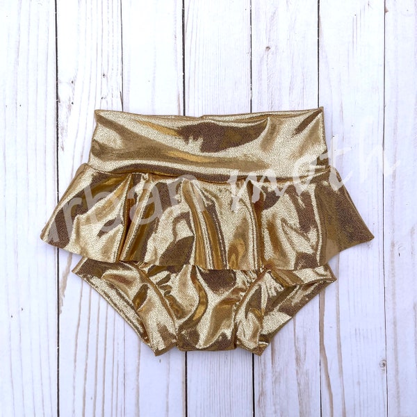 Gold Skirted Bummies, Gold Baby Toddler Skirt, Metallic Bummie, Disco Birthday Bummies, Golden Bloomers, Mardi Gras