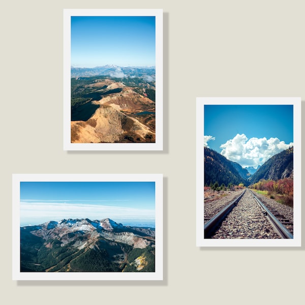 Colorado Mountain Photos Ensemble de 3, Lone Cone Mountain, Hesperus Mountain, Silverton Railroad, Impressions de paysages d’automne, Photo d’automne, Aérien
