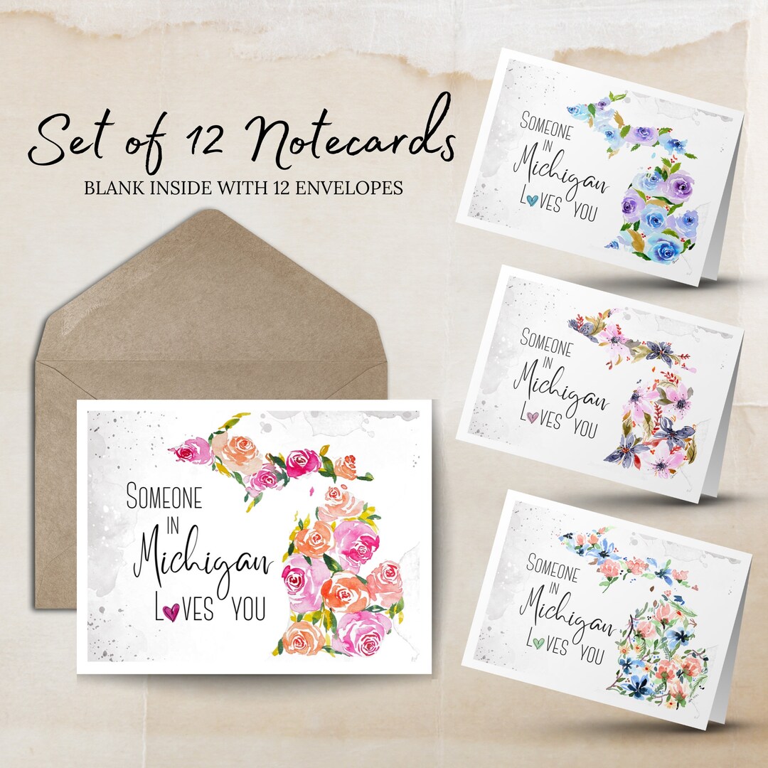 12 Watercolor Michigan Notecards, Blank Inside, Envelopes Included - Etsy
