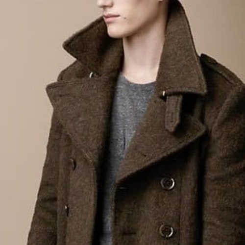 Men's Chocolate Brown Wool Coat Double Breasted Long Etsy