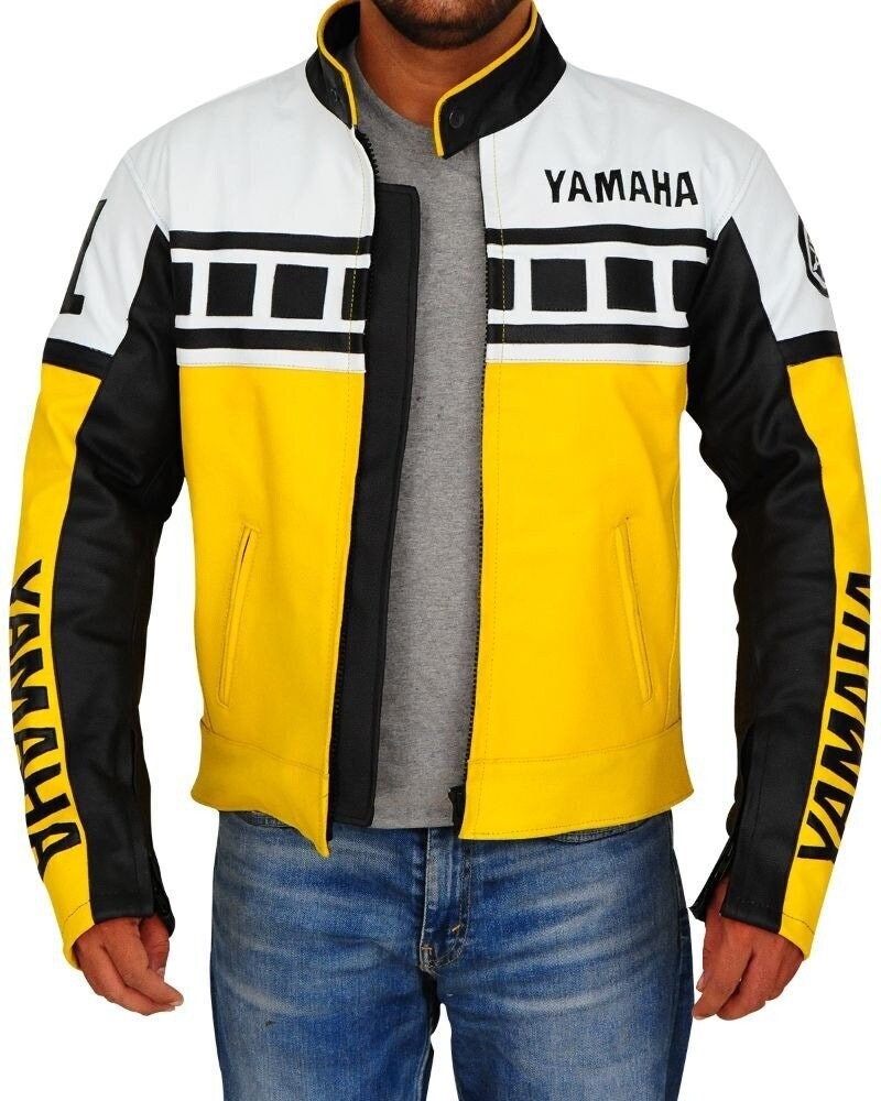 Handmade Yamaha Yellow and White Biker Motorcycle Jacket - Etsy