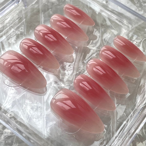 Handmade, Jelly White Pink Nails, Spring nails, Kiss Nails, Press on Nails, Ombre Nails, Wedding Nails, Almond Nails