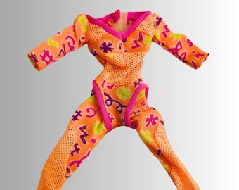 Barbie Doll 1996 Vintage Bodysuit Working Out Teresa Orange Mesh #17318