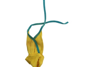 Vintage 1980 My First Barbie Blue Yellow Bathing Swim Suit #1875 Metal Snap