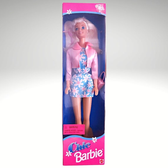 Vintage Chic Barbie 1996 Mattel Blonde Doll 17297 Pink Blue Flower Dress Etsy Canada