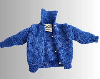 1963 Vintage  Barbie Knitting Pretty BLUE CARDIGAN Sweater #957 VGUC