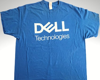 Vintage 90's Dell Technologies 2XL Crew Neck Gildan Tag Blue Tee T-Shirt