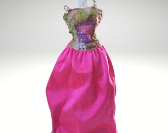 Vintage Barbie Pink Evening Gown With Bead Straps Purple B Label 1990's