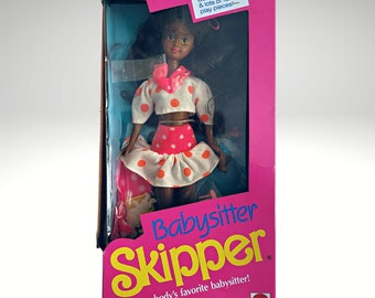 1990 Vintage Babysitter Skipper African American BARBIE DOLL W/ Baby #1599