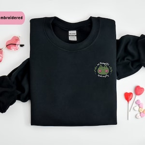 No Thoughts Head Empty, Embroidered Sweatshirt, Frog Crewneck Sweatshirt, Pink Clothing, Kawaii Sweatshirt, Light Pink Pullover Sweatshirt