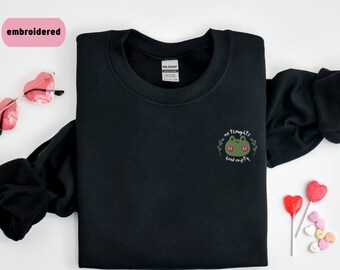 No Thoughts Head Empty, Embroidered Sweatshirt, Frog Crewneck Sweatshirt, Pink Clothing, Kawaii Sweatshirt, Light Pink Pullover Sweatshirt
