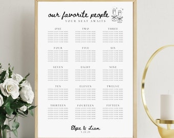 Vintage Seating Chart Template, Editable Table Seating Display, Minimalist Canva Template, Digital Download, Wedding Reception Sign