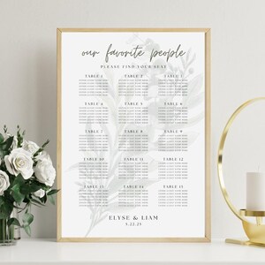 Elegant Wedding Seating Chart Template, Greenery Design, Editable Canva Digital Download, Find Your Seat Sign, Modern Wedding Decor