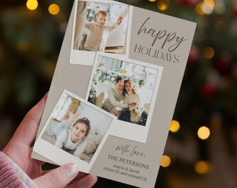 Holiday Photo Card Template, Minimalist Happy Holidays, Simple Christmas Card, Classic Polaroid Design, Editable Template