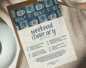 Ski Trip Itinerary Template: Winter Vacation Planner (Digital Download, 5x7 inch Canva Template)