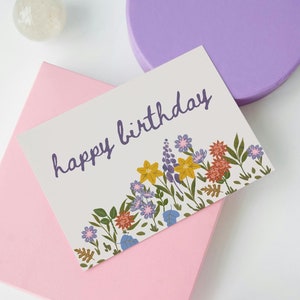 Printable Birthday Card Floral, Customizable Birthday Template, Digital Download, Print at Home in Bulk