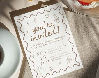 Editable Housewarming Party Invitation Template, Modern Canva Invitation, House Warming Party Digital Evite, Minimalist, Patchwork Icons