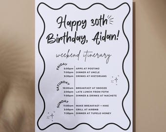 Birthday Weekend Itinerary Template, Birthday Weekend Agenda, Editable Canva Vacation Schedule, Printable 30th Birthday Itinerary