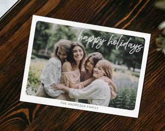 Minimalist Photo Card Template, Modern Printable Photo Holiday Card, Editable Christmas Card