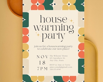 Editable Housewarming Party Invitation Template, Modern Canva Invitation, House Warming Party Digital Evite, Retro Minimalist