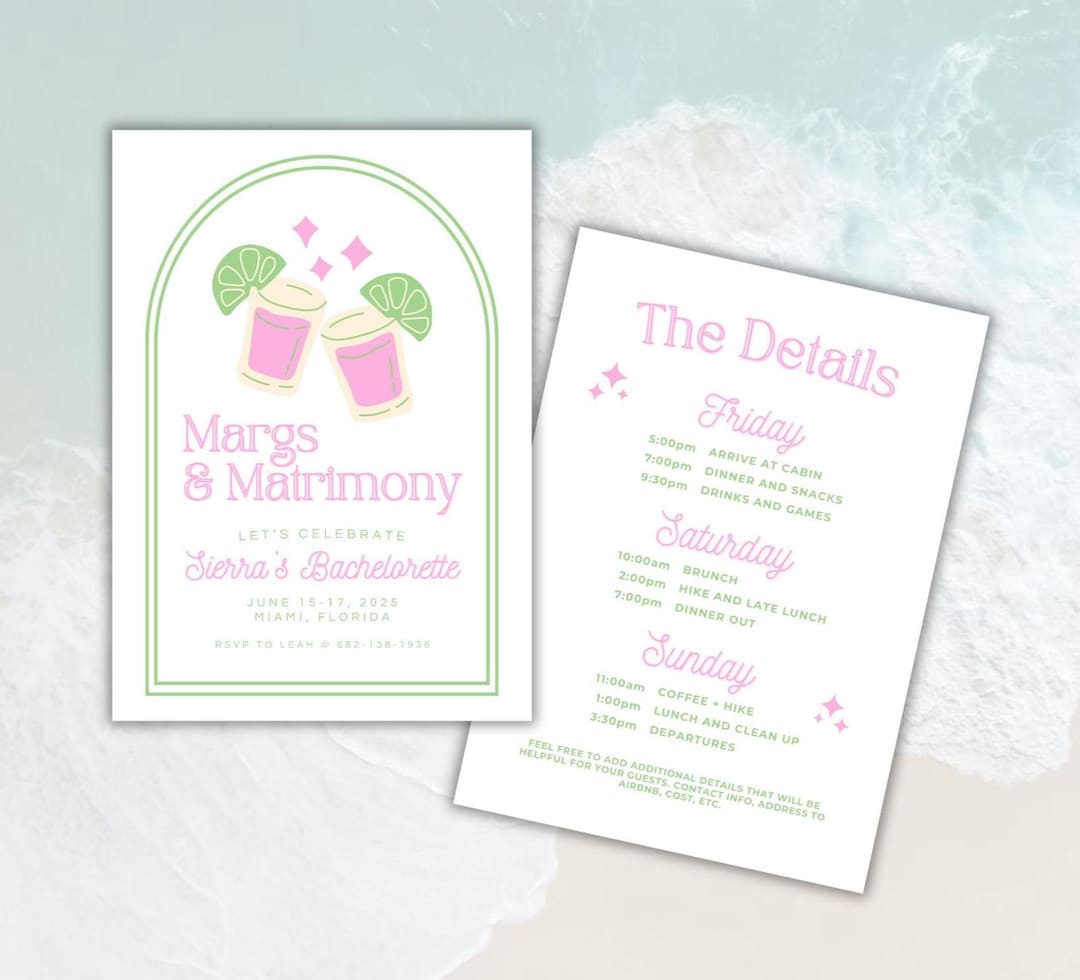 Margarita Themed Bachelorette Party Invitation & Itinerary, Editable ...