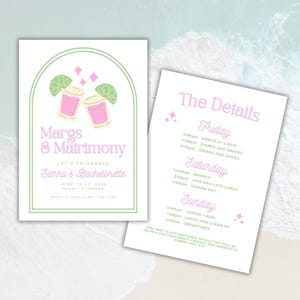 Margarita Themed Bachelorette Party Invitation & Itinerary, Editable Canva Template, Margs and Matrimony Tropical Weekend, Digital Download