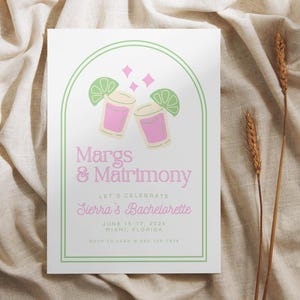 Beach Bachelorette Party Invitation & Itinerary, Editable Canva Template, Margaritas and Matrimony Tropical Weekend, Digital Download