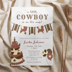 Little Cowboy Baby Shower Invitation, Western Theme, Editable Canva Digital or Printable Template, Rustic Country Baby Boy Shower