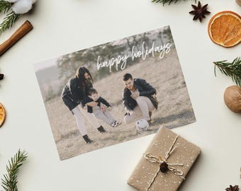 Modern Holiday Photo Card Template, Printable Simple Christmas Card, Editable Family Picture Holiday Card, Minimalist Neutral Style