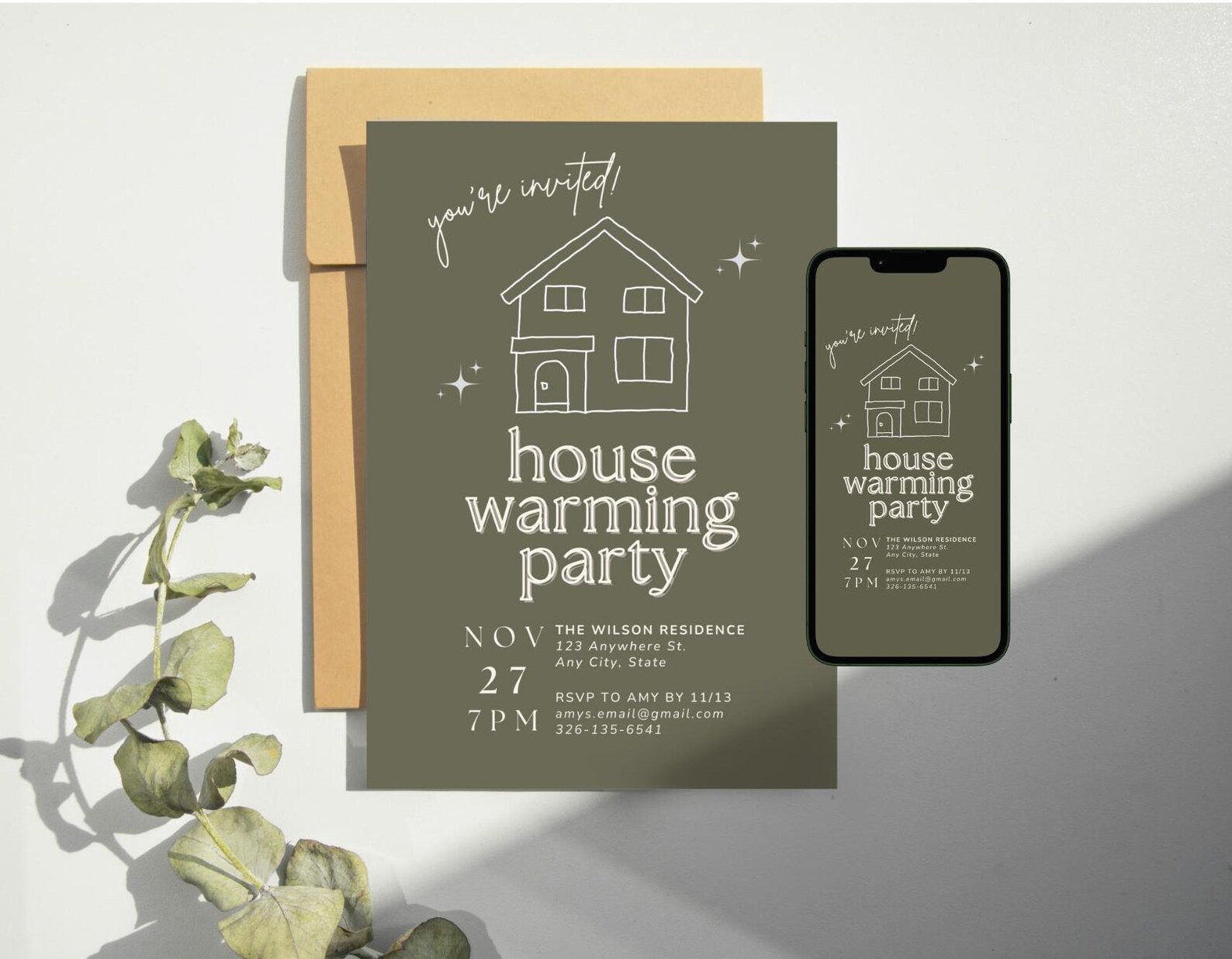 Digital Housewarming Party Invitation, New Home Invite, Sage New ...
