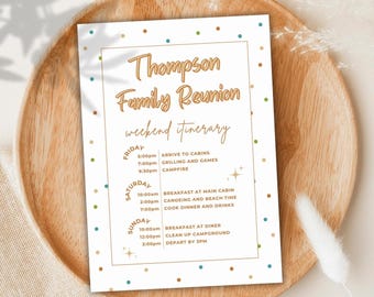 Family Reunion Itinerary Template, Weekend Schedule Invitation, Editable Canva Template, Printable Family Event, Custom Digital Download