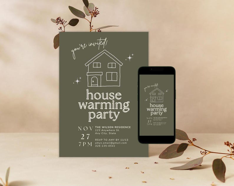 Digital Housewarming Party Invitation, New Home Invite, Sage New ...