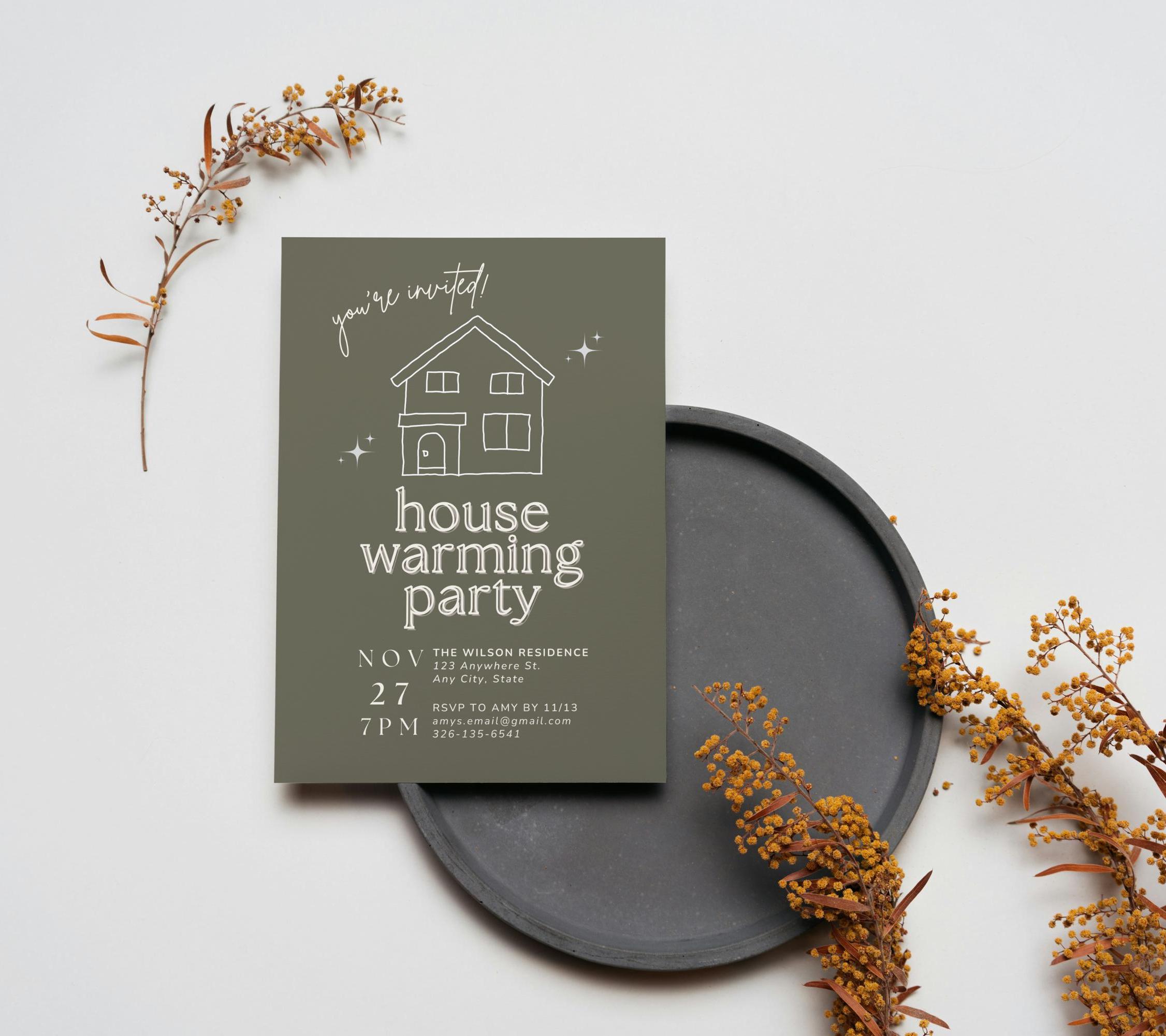 Digital Housewarming Party Invitation, New Home Invite, Sage New ...