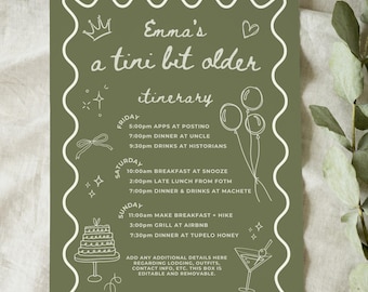 Birthday Weekend Itinerary Template, Weekend Agenda, Editable Canva Vacation Schedule, Printable Itinerary