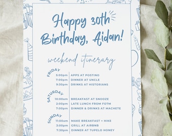 Birthday Weekend Itinerary Template, Birthday Weekend Agenda, Editable Canva Vacation Schedule, Printable 30th Birthday Itinerary