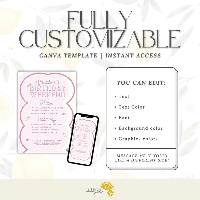 Birthday Program Template, Birthday Weekend Trip Template, Editable ...