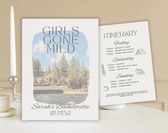 Vacation Itinerary Template, Customizable, Girls Gone Mild Bachelorette, Summer Mountain Outdoor Party, Weekend Getaway Planning, Canva