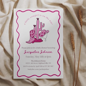 Cowgirl Baby Shower Invitation, Little Cowgirl Baby Shower Template, Western Baby Shower, Pink Cactus Theme, Canva Digital or Printable