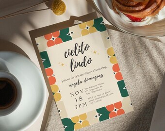 Cielito Lindo Baby Shower Invitation, Retro Floral Invite, Baby Shower, Editable Canva Template, Print or Share Digitally
