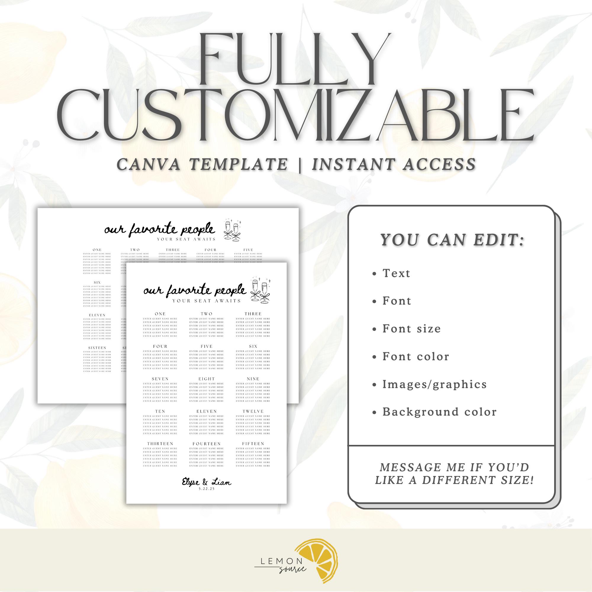 Editable Seating Chart Template, Table Seating List, Minimalist Canva ...