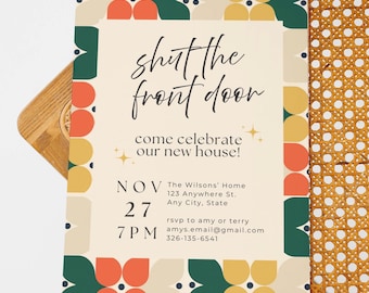 Housewarming Invitation Template, Editable Invite, New Home Party Invite, Editable Canva Template, Printable or Digital Download, Retro