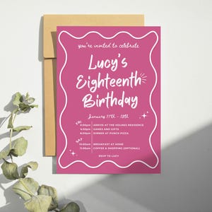 Modèle d'invitation d'anniversaire, itinéraire de célébration de week-end, modifiable, carte sur toile, itinéraire imprimable pour 18e anniversaire, impression ou envoi numérique